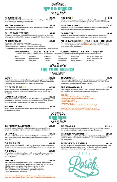 The Porch Menu .